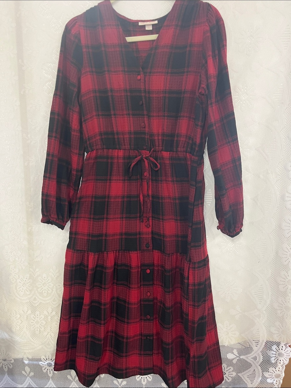 Knox Rose Plaid Button-Front Midi Dress with Waist Tie -S